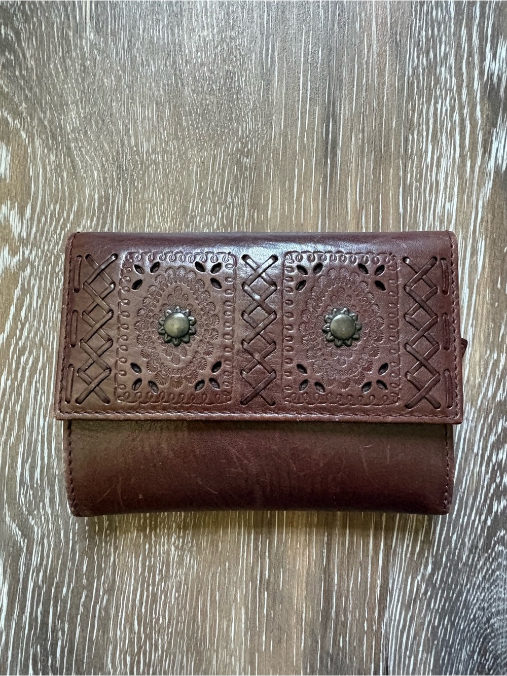 Vintage Ralph Lauren RRL Concho / Concha Leather Brown Hand Tooled Wallet